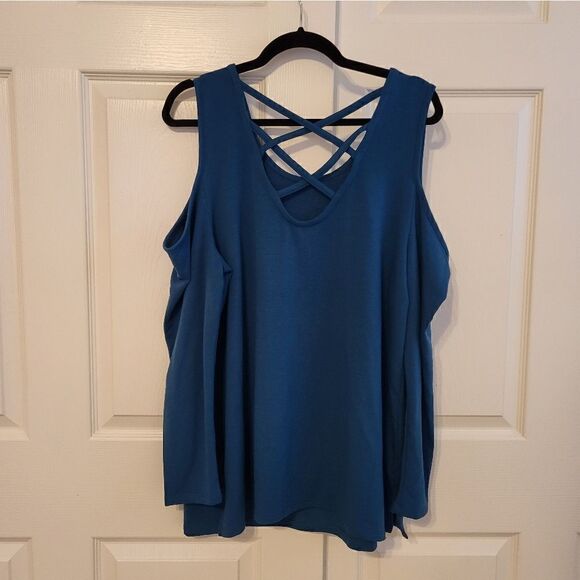 NWT Lane Bryant teal cold shoulder long-sleeved blouse - Picture 8 of 9